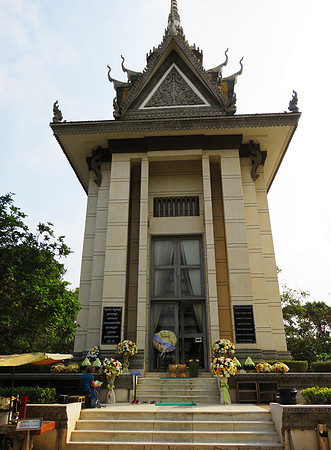 Buddhist stupa enclosing thousands of skulls from the nearby killing fields